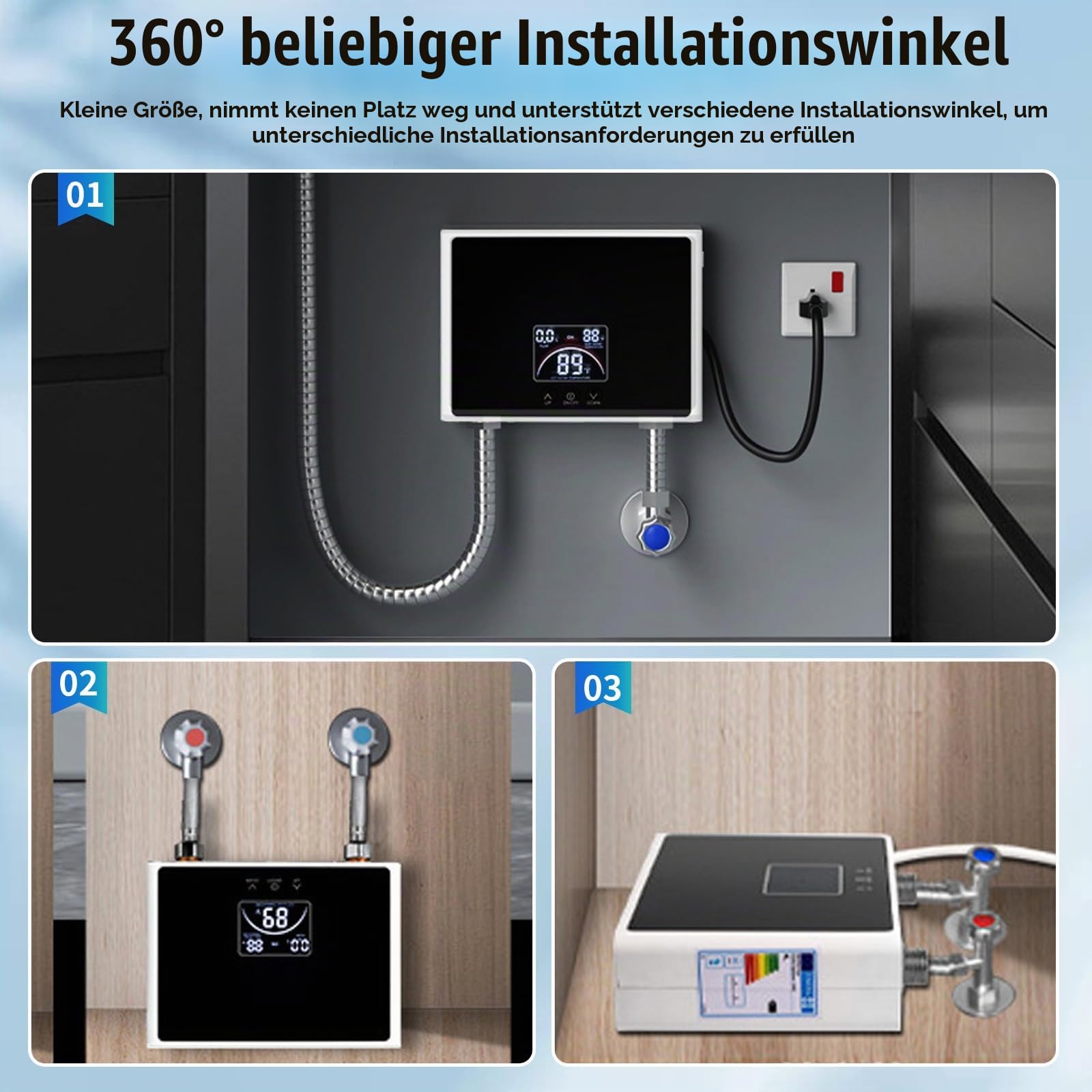 Tankless Durchlauferhitzer Elektrisch - 220V 5500W Instant Warmwasserbereiter mit LED-Display, 30-55℃, Steckerfertig, für Badezimmer Küche