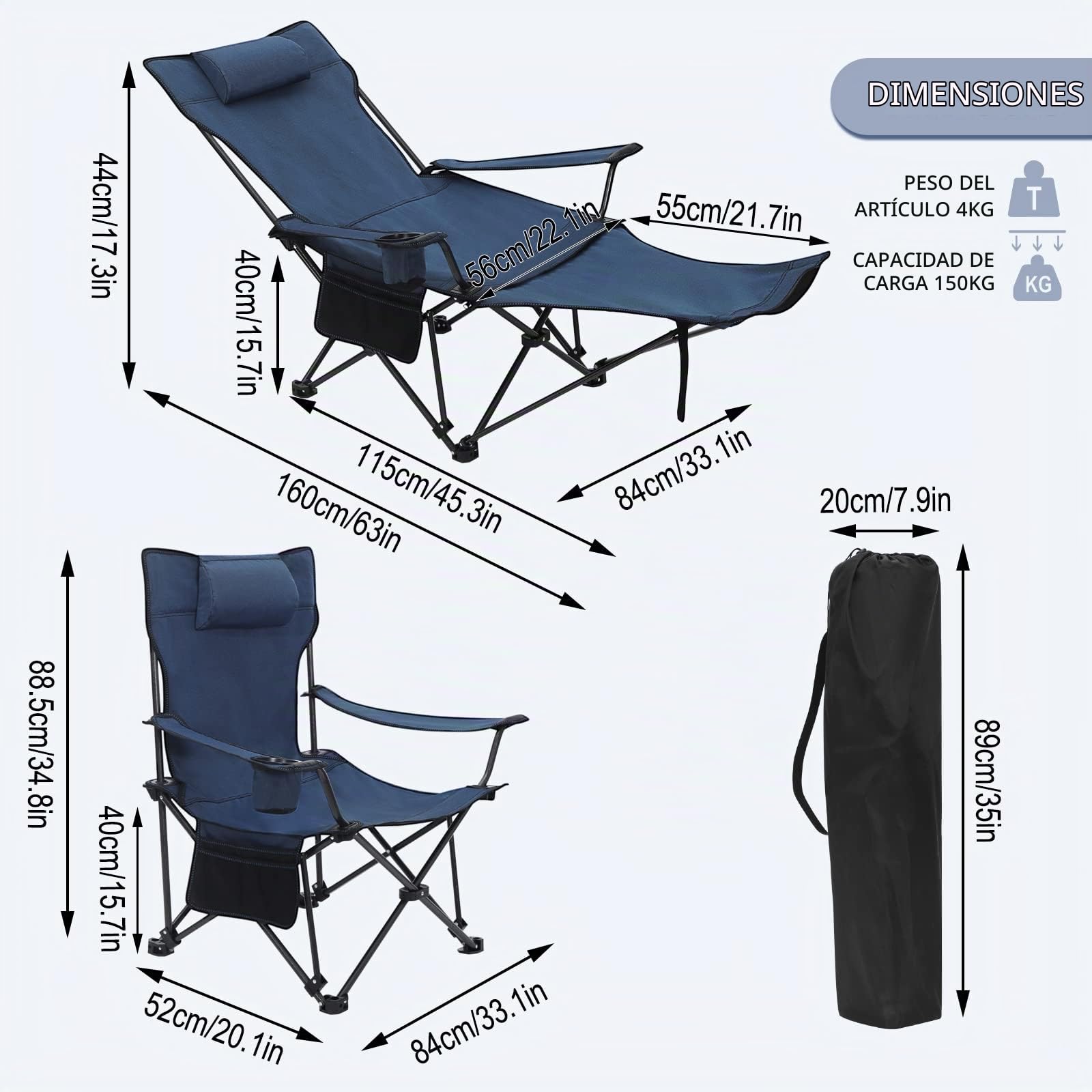WOLTU Set de 2 Silla Camping Sillas Plegables, Silla de Acampada Portátil, Ligera para Picnic, Playa, Jardín, Pesca, con Portavasos, Azul