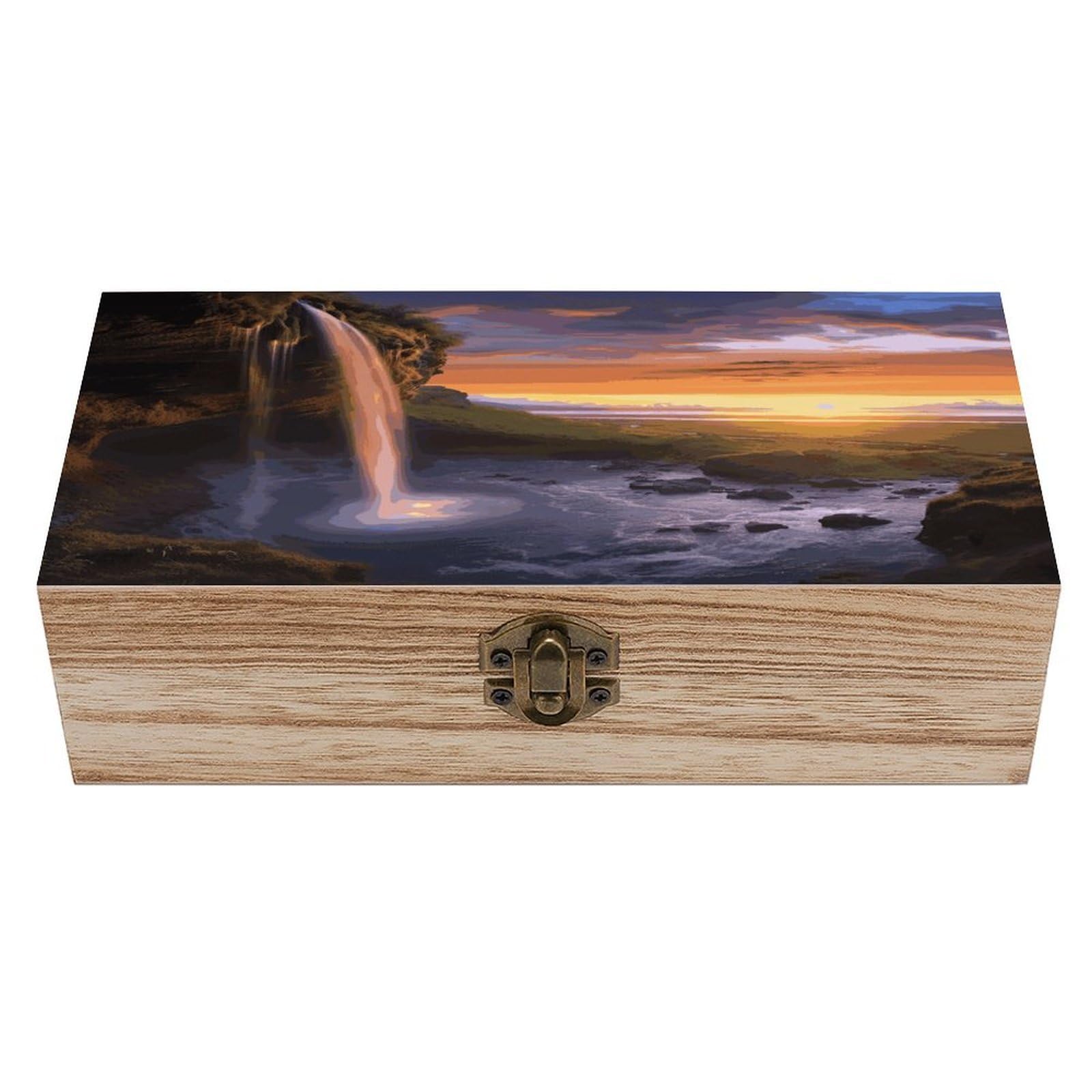 VstaDank Waterfall at Sunset Wooden Storage Box Wooden Keepsake Box with A Hinged Lid Fashion Memory Treasure Boxes Decorative Jewelry Case for Crafts Photo Home Decor Wood Gift Box