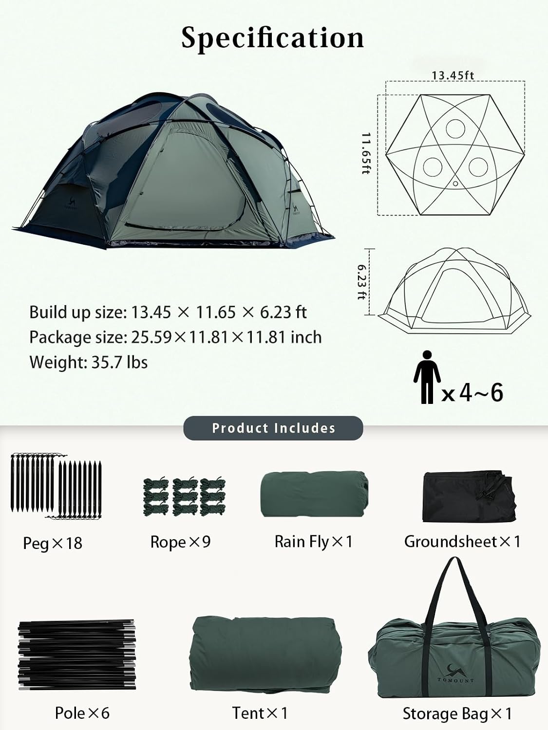 TOMOUNT Dome Hot Tent with Stove Jack 4 Person Backpacking Tent for 4 Season Waterproof Glamping Hiking