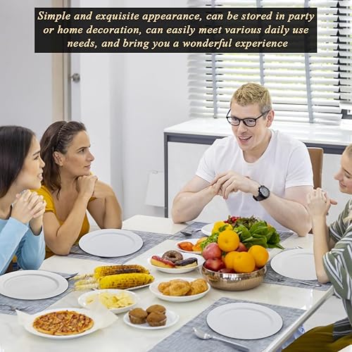 Miniatura 7 de Berglander Juego de 12 platos de plástico blanco de 10 pulgadas, platos planos reutilizables e irrompibles, platos de ensalada, cuencos para pasta,