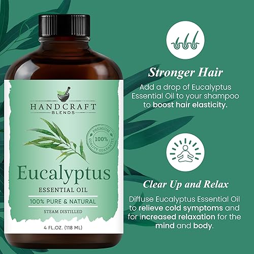 Miniatura 4 de Handcraft Blends Aceite esencial de eucalipto – Extra grande, 4 fl oz – 100 % puro y natural – Aceite esencial de grado prémium para difusor