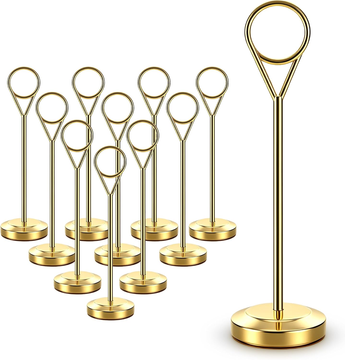 Radezon 16 Pcs Gold Table Number Holders, 6-Inch Stable Place Card Holders with Non-Slip Base, Metal Photo Stands for Wedding Table, Reception & Parties