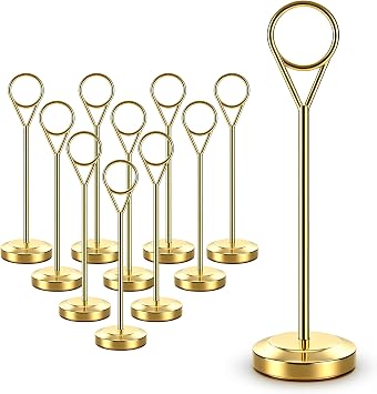 Radezon 16 Pcs Gold Table Number Holders, 6-Inch Stable Place Card Holders with Non-Slip Base, Metal Photo Stands for Wedding Table, Reception & Parties
