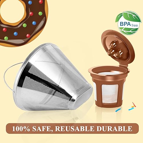 Miniatura 4 de Filtro de café reutilizable para cafetera Ninja, paquete de 2 cápsulas de café reutilizables K Cups #4, filtro de acero inoxidable para cafetera