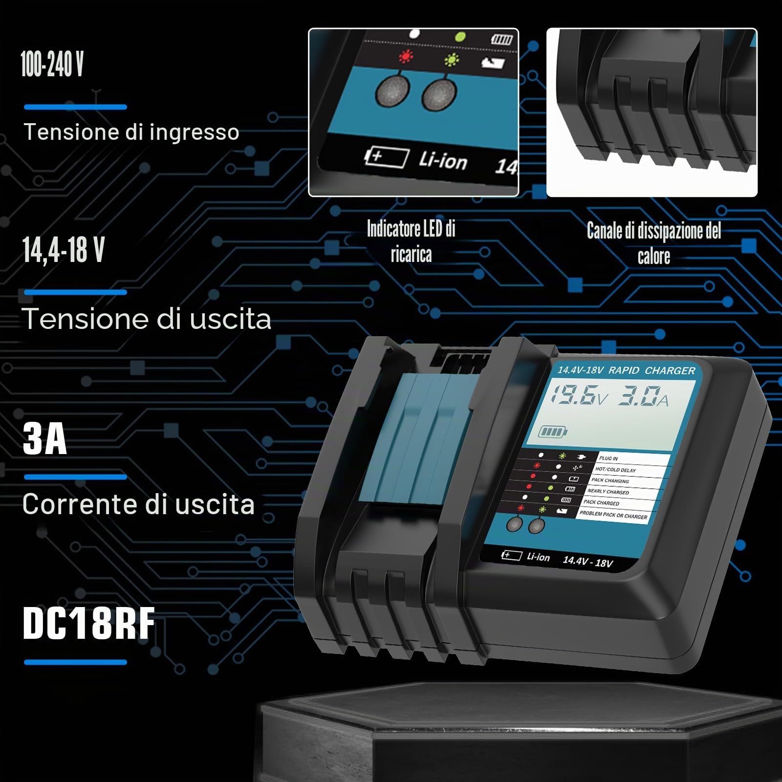 2X BL1860B Ricambio per Makita Batteria 18V 5,5Ah + Caricatore DC18RF BL1850B BL1840B BL1830B BL1820B BL1815N BL1890 con indicatore LED
