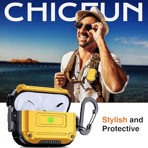 Miniatura 7 de Chicfun Armour Lock - Funda para AirPods Pro de 2 generación con bloqueo seguro y llavero, compatible con MagSafe protección resistente de 360