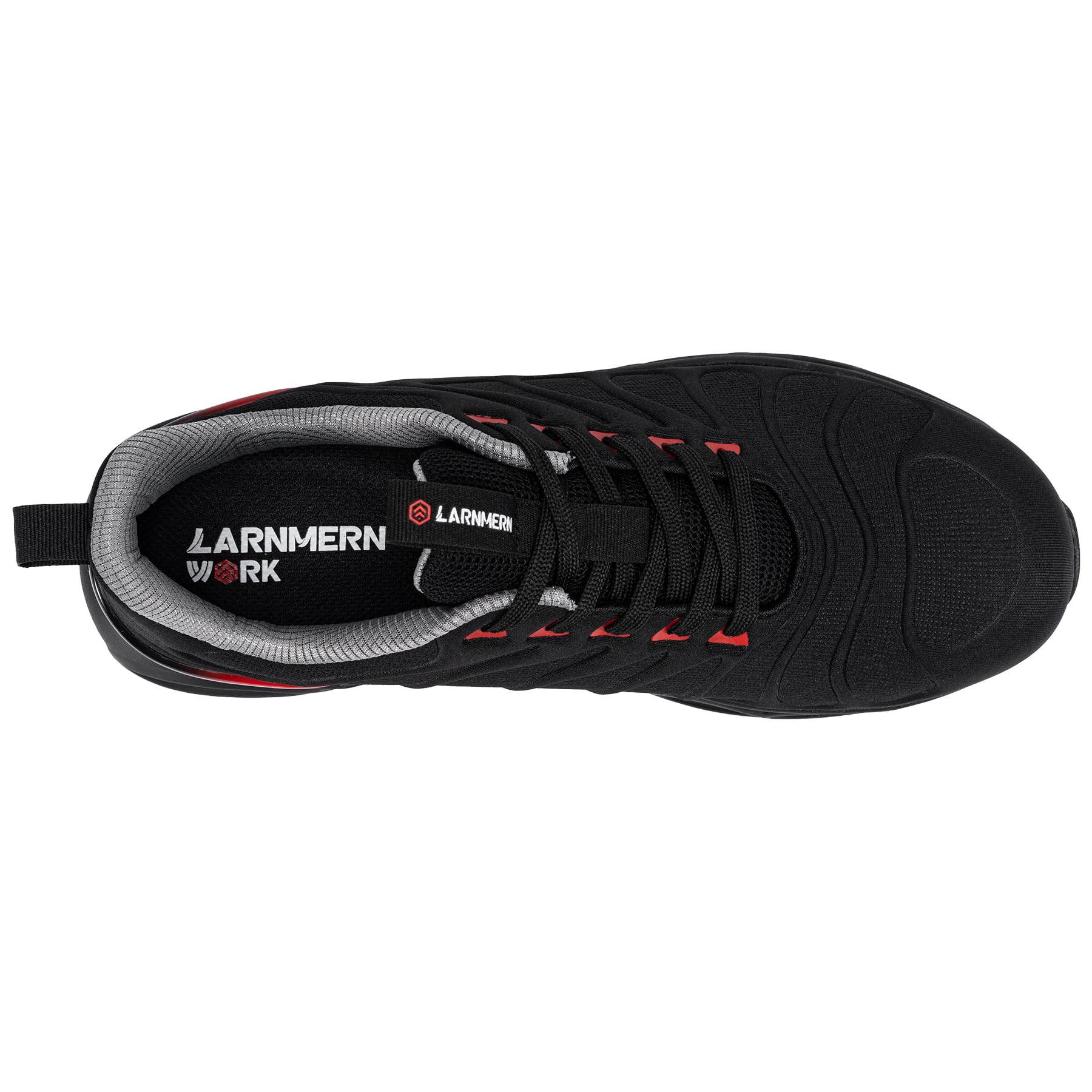 LARNMERN Buty sportowe ze stalowym noskiem, męskie buty ochronne, oddychające buty ochronne, wygodne buty robocze, lekkie, amortyzacja, moda, 3,5UK-44UK, Tryb czerwony czarny, 47 EU