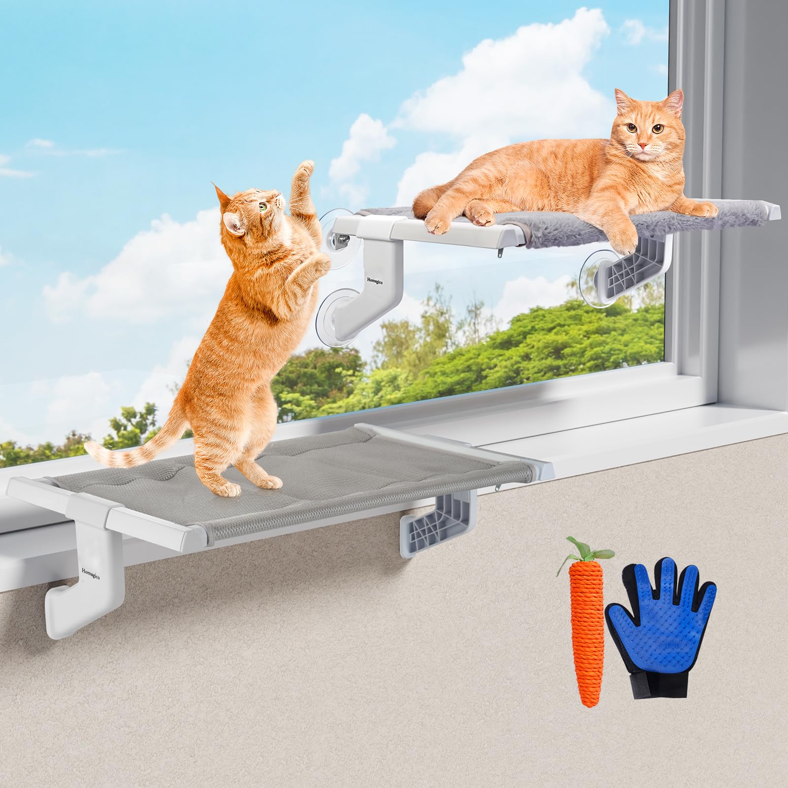Percha para ventana de gato 2 en 1, hamaca para gatos con ajuste de sujeción deslizante de metal, cubierta extraíble de dos telas, 4 ventosas, camas de ventana para gatos de interior (22 x 13