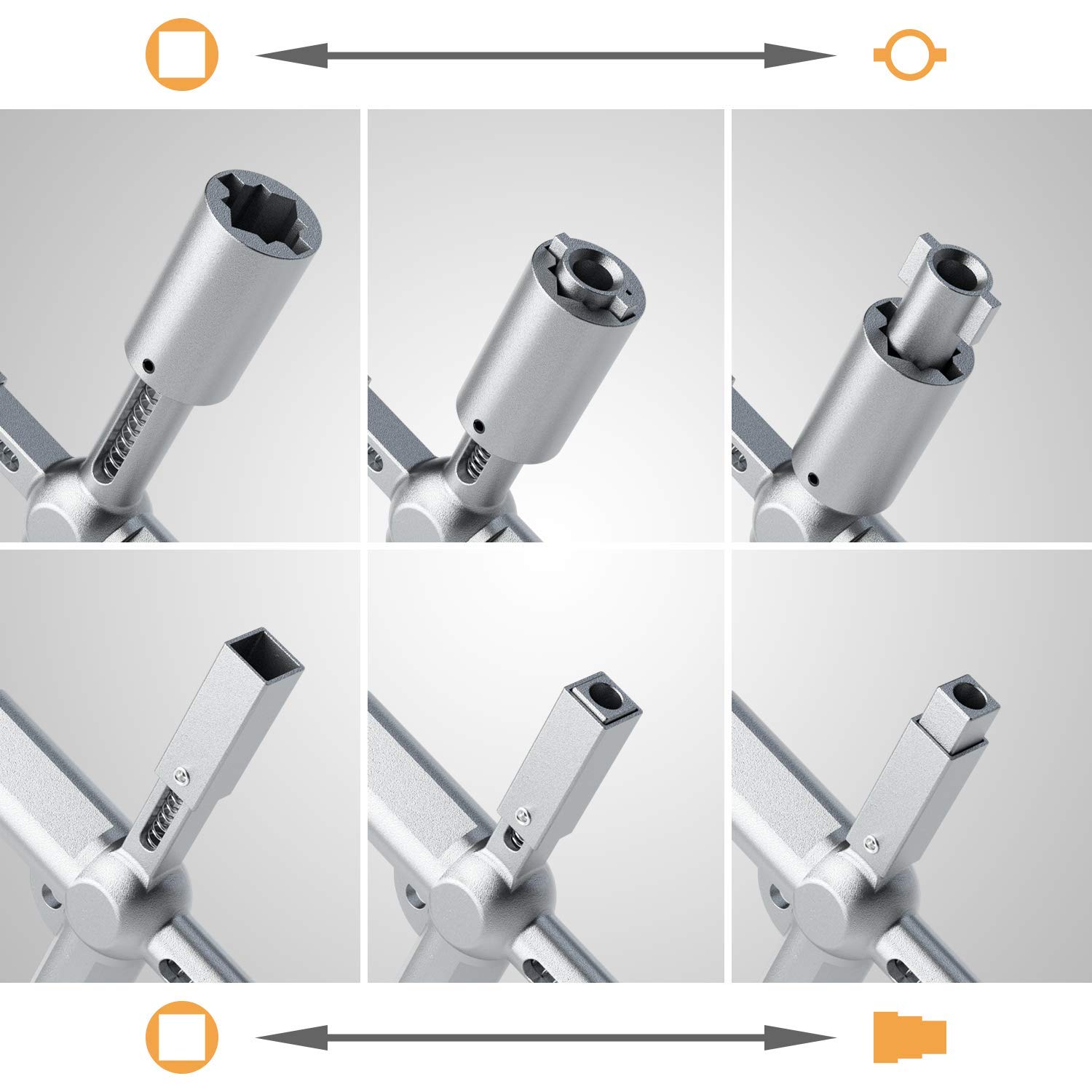 ABSINA Llave universal con 7 perfiles | Juego de 2 llaves universales para armarios y sistemas de cierre comunes, llaves triangulares, cuadradas