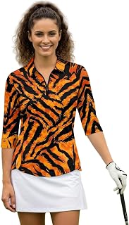 Womens 3/4 Sleeve Golf Polo Shirts Quick Dry Tennis Polo Sports Workout Pullover Collared Golf Tops Lightweight