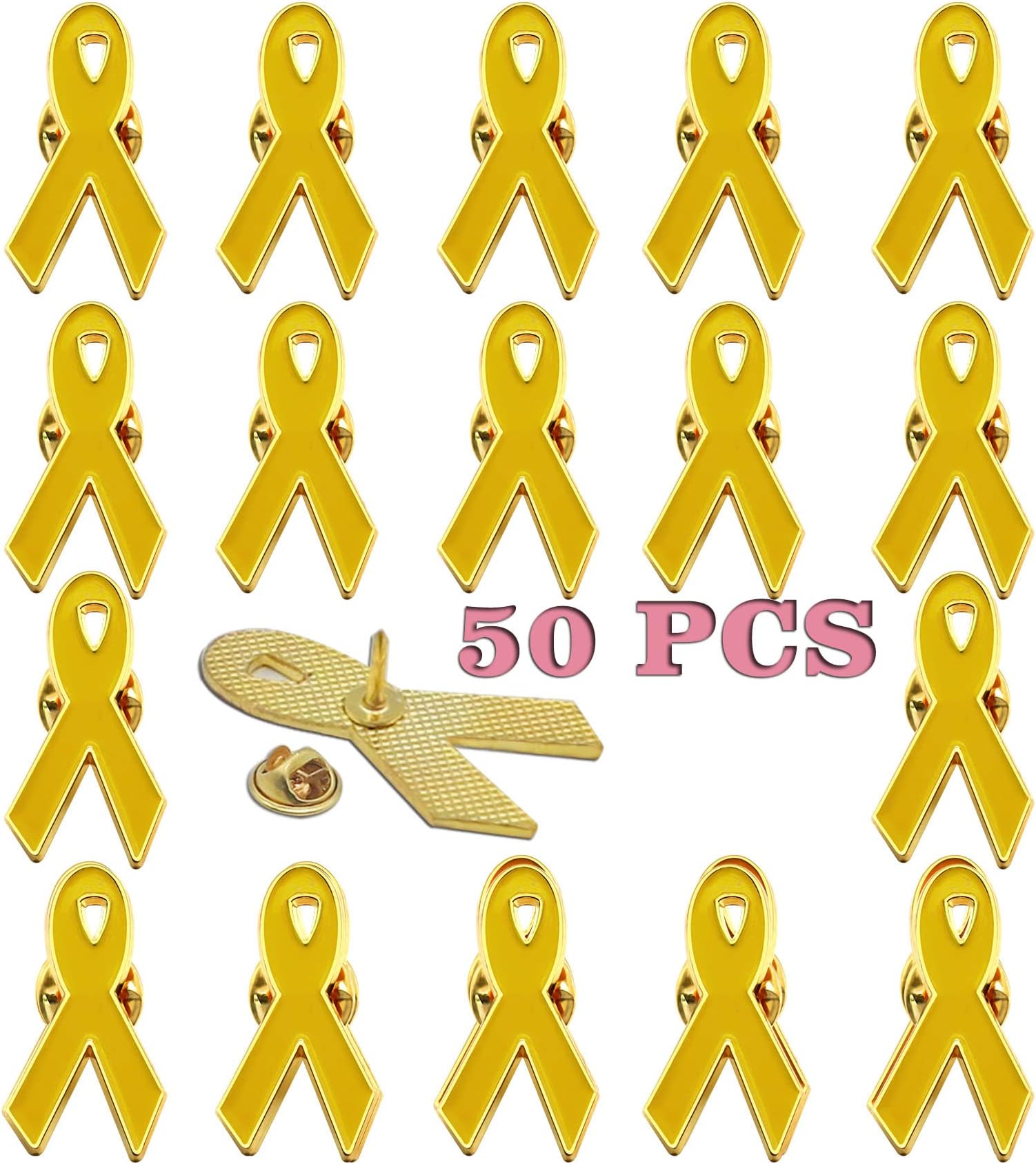 rhungift50Pack -Yellow Sarcoma Bone Cancer Awareness Ribbon Pins Childhood Cancer Endometriosis Microencephaly,Suicide prevention, Badge, Yellow, 50Pack