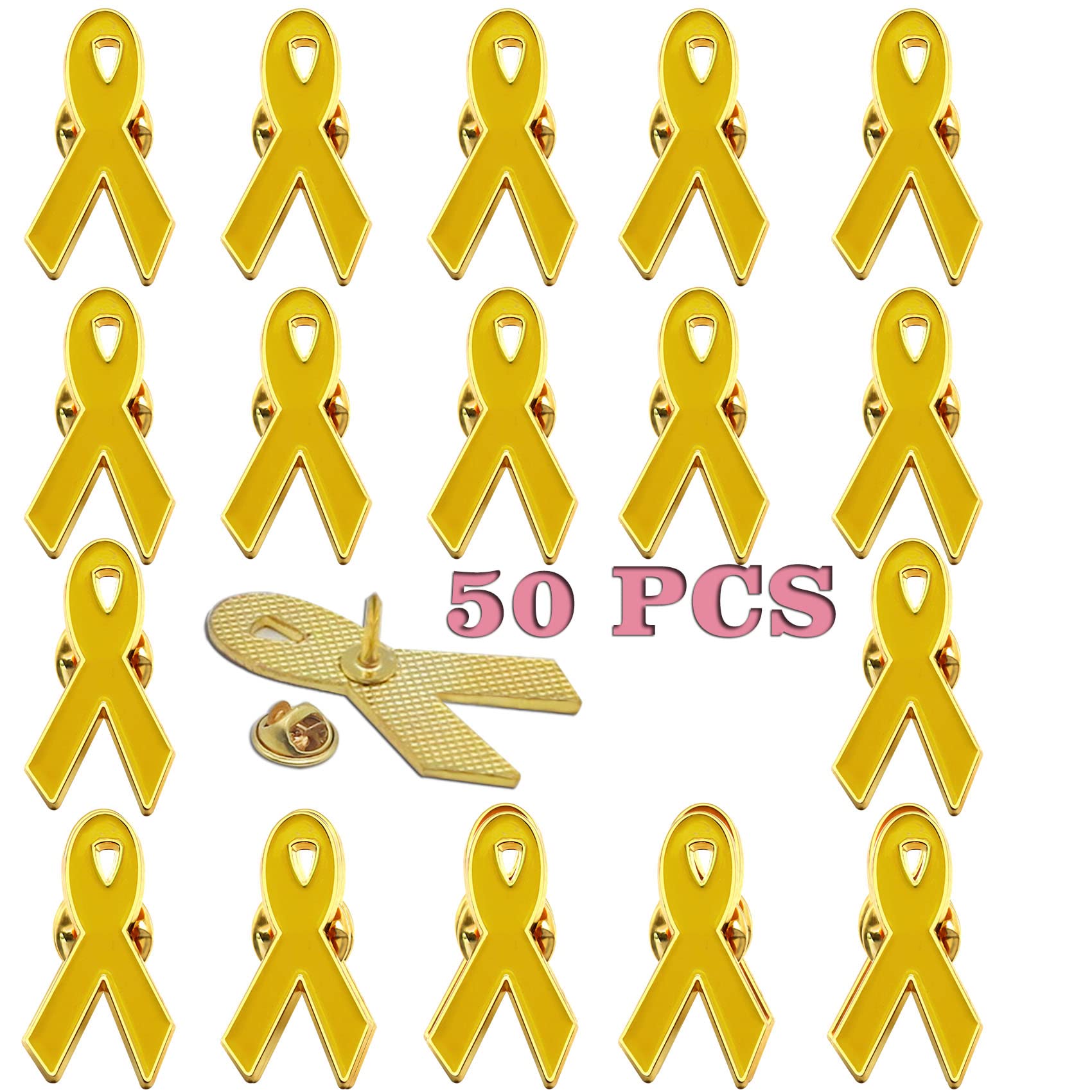 rhungift50Pack -Yellow Sarcoma Bone Cancer Awareness Ribbon Pins Childhood Cancer Endometriosis Microencephaly,Suicide prevention, Badge, Yellow, 50Pack