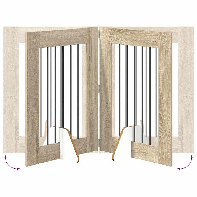 Foto 4 de 8 de vidaXL Puerta para Perros Plegable con Soportes 2 uds. Roble Sonoma