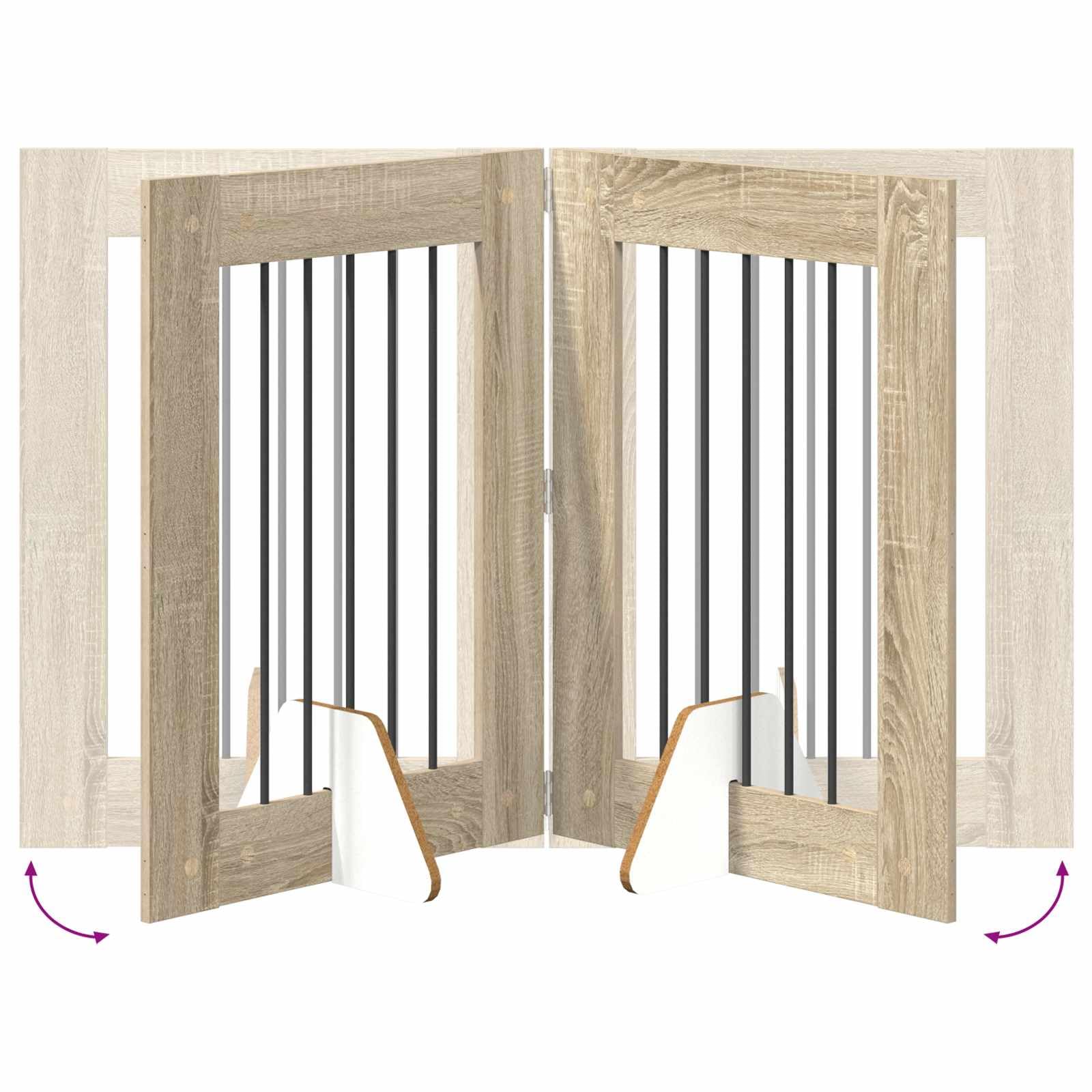 Puerta para perros con soporte de metal, 2 unidades, 60 x 80 cm, roble Sonoma, plegable, portátil, para casa, jardín, seguridad y protección de cachorros y perros