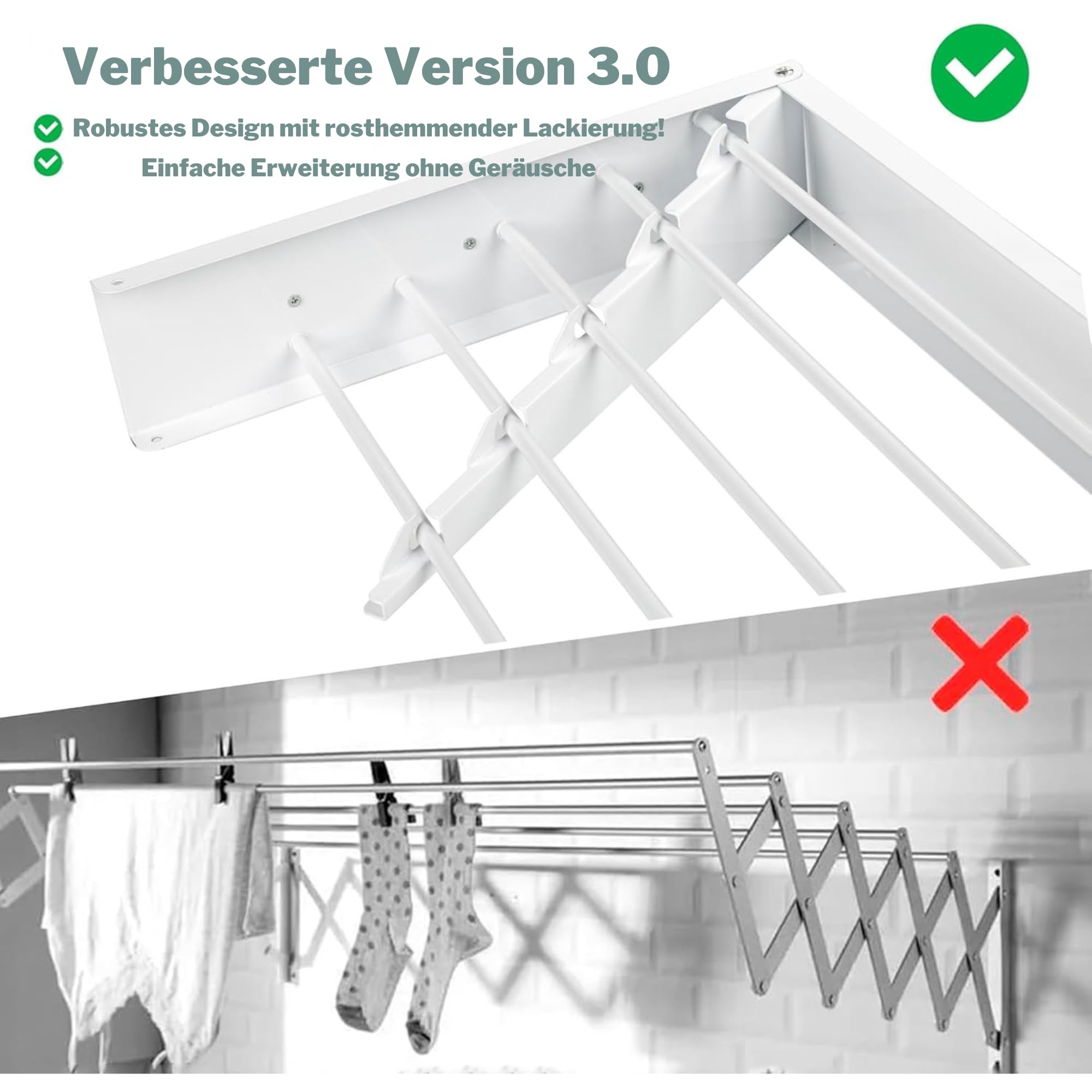 Wäscheständer Wandmontage Oder Wäscheständer Wand. Ausziehbar Und Platzsparend. Wäschetrockner Klein Für Wand. Clothes Drying Rack Zeitlos Praktisch - (120 cm)