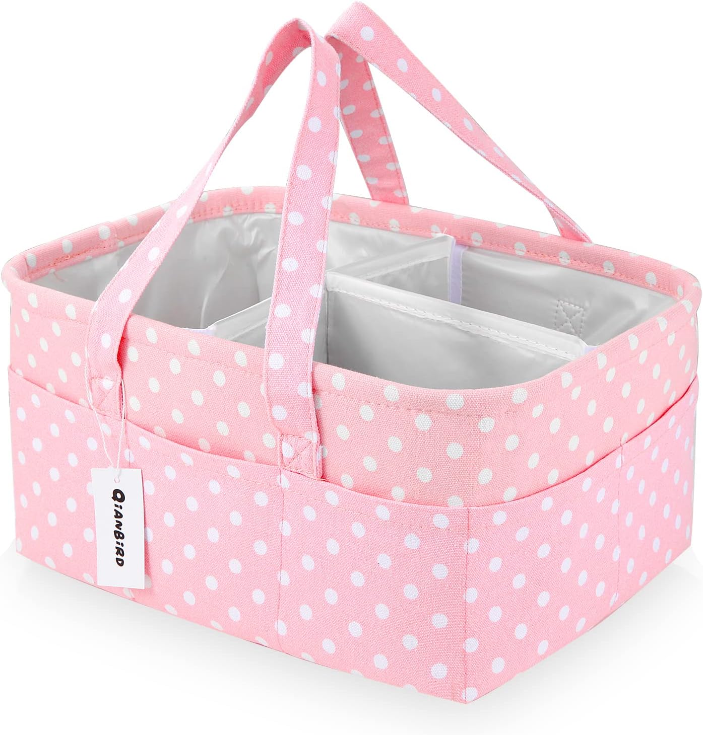 QiANBiRD Baby Diaper Caddy Organizer for Girl Pink Large Car Travel Diaper Caddy Organizer Storage Basket Portable Holder Tote Bag for Changing Table Registry Newborn Essentials Must Haves Items