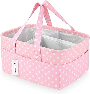 Baby Diaper Caddy Pink Large Collapsible Nursery Organizer Storage Basket for Girl Portable Holder Tote Bag for Changing Table Car Travel Registry Favorites Newborn Essentials Must Haves small dots
