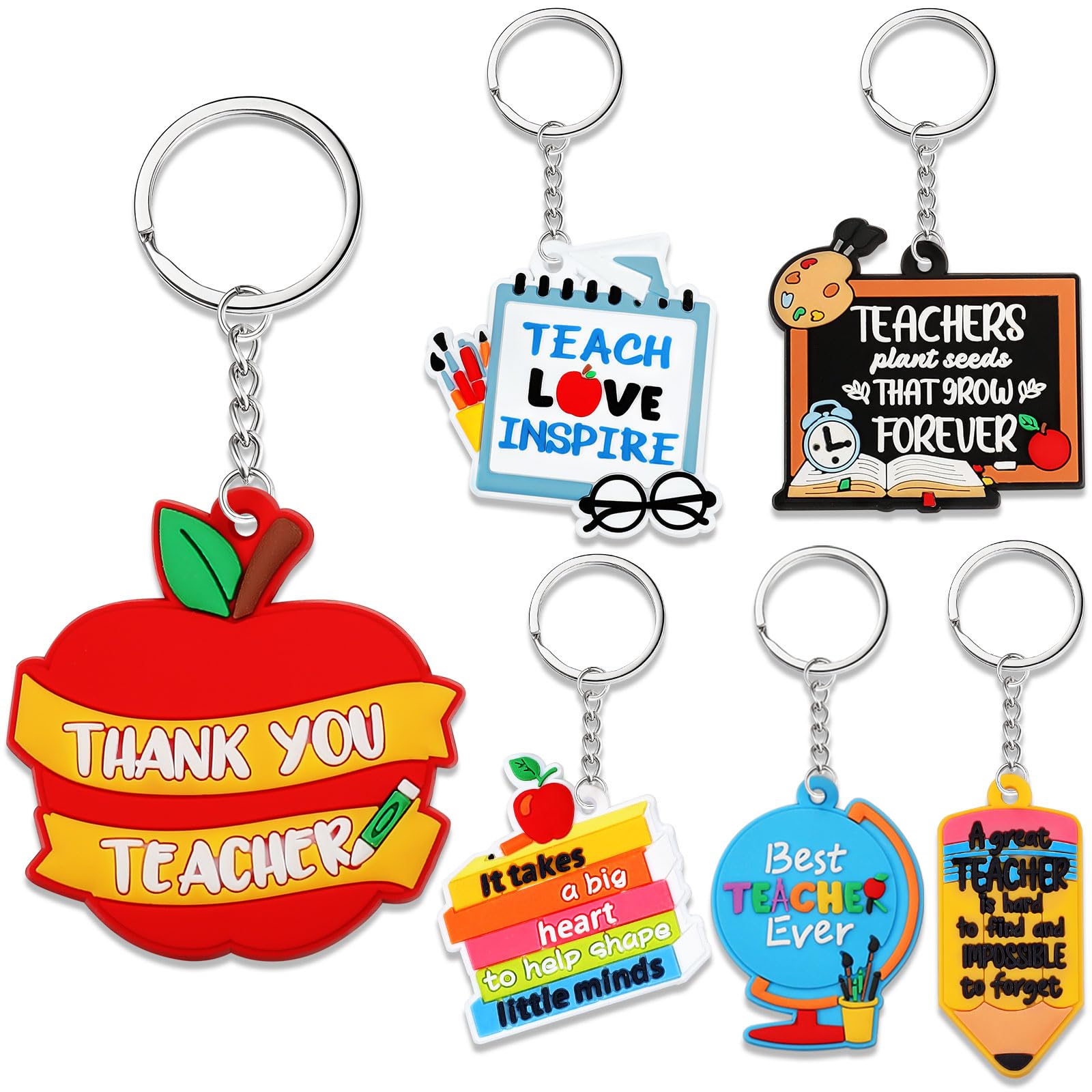 Zomiboo 6 Pcs Teacher Keychain Bulk Christmas Teacher Appreciation Gifts in Bulk Cute Keyring Supplies Thank You Gifts
