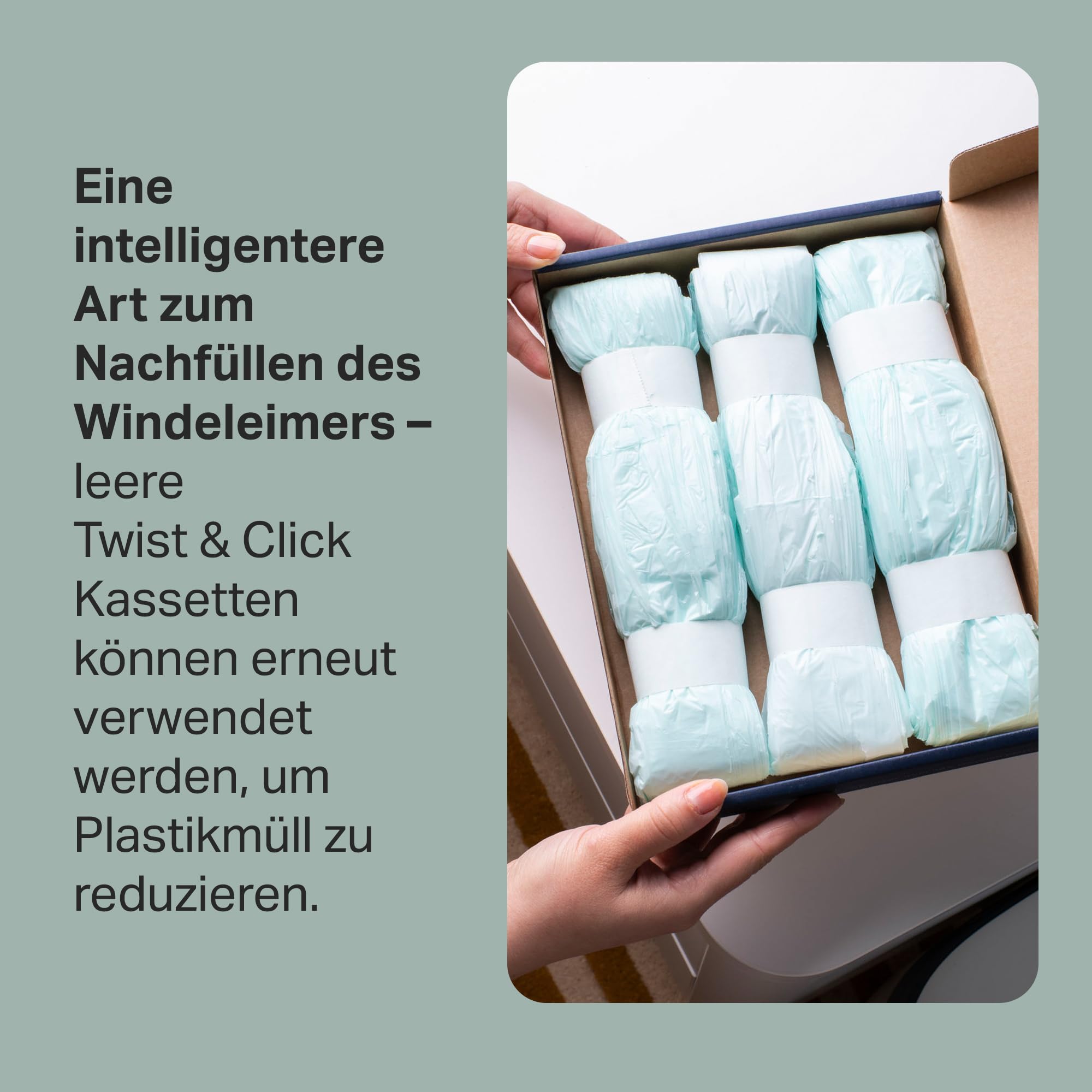 Tommee Tippee Twist & Click Nachfüllfolie für Windeleimer, 12er-Pack, je 10,5 m, mehrlagige antibakterielle* Folie, passend für Twist & Click Kassette, 12 x 10,5 m
