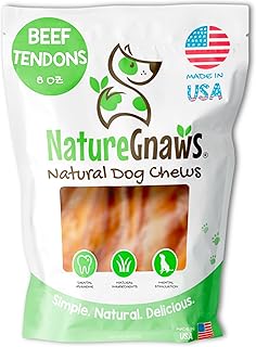 Nature Gnaws USA Beef Tendons for Dogs (8oz) - Mixed Thickness - Long Lasting for Aggressive Chewers - Premium Natural Beef Dog Chew Treats - Rawhide Free