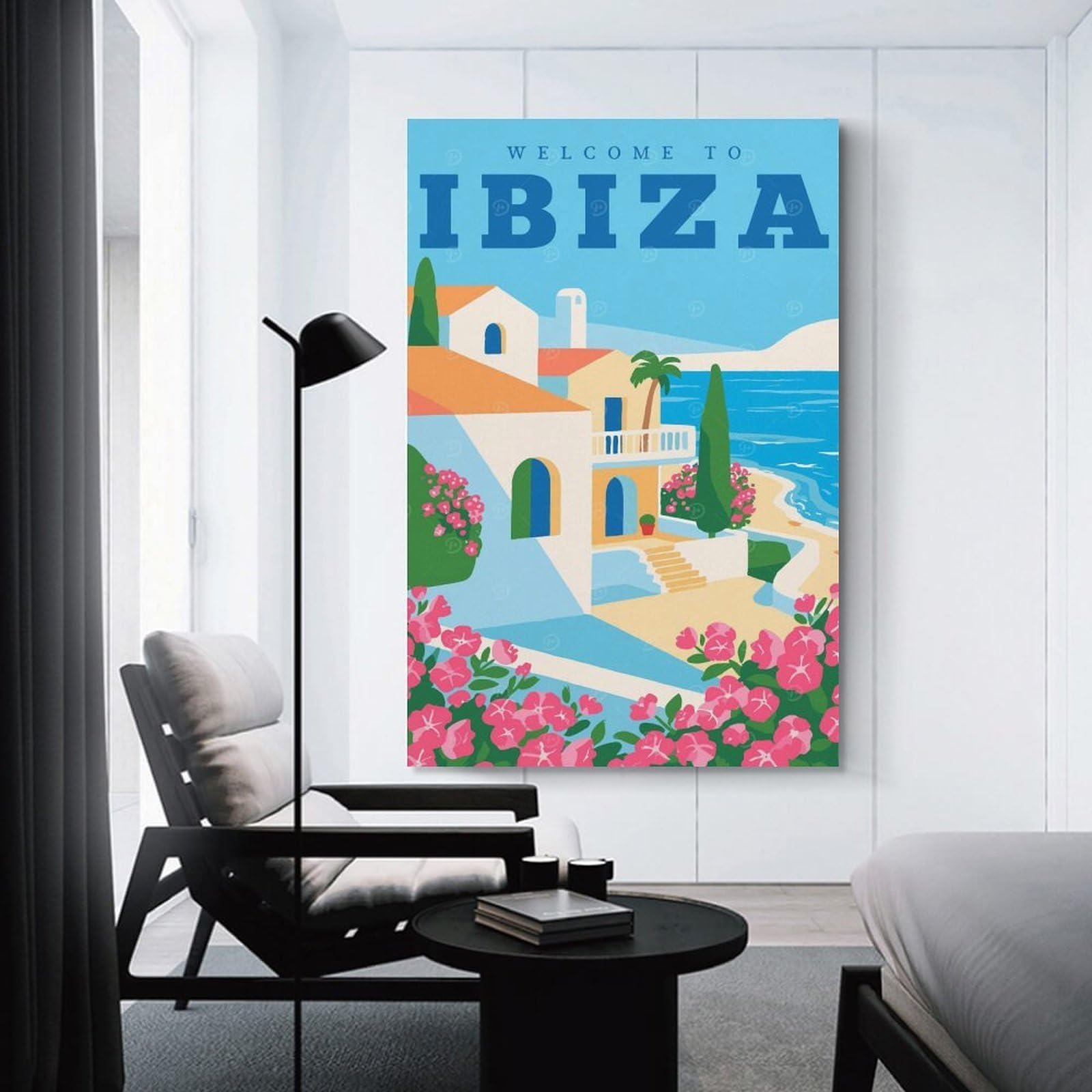 Junmoney Canvas Wall Decor Welcome to Ibiza Travel, 12x18inch(30x45cm), for Gallery Wall Layouts in Home Or Office, Home Wall Art for Statement Displays