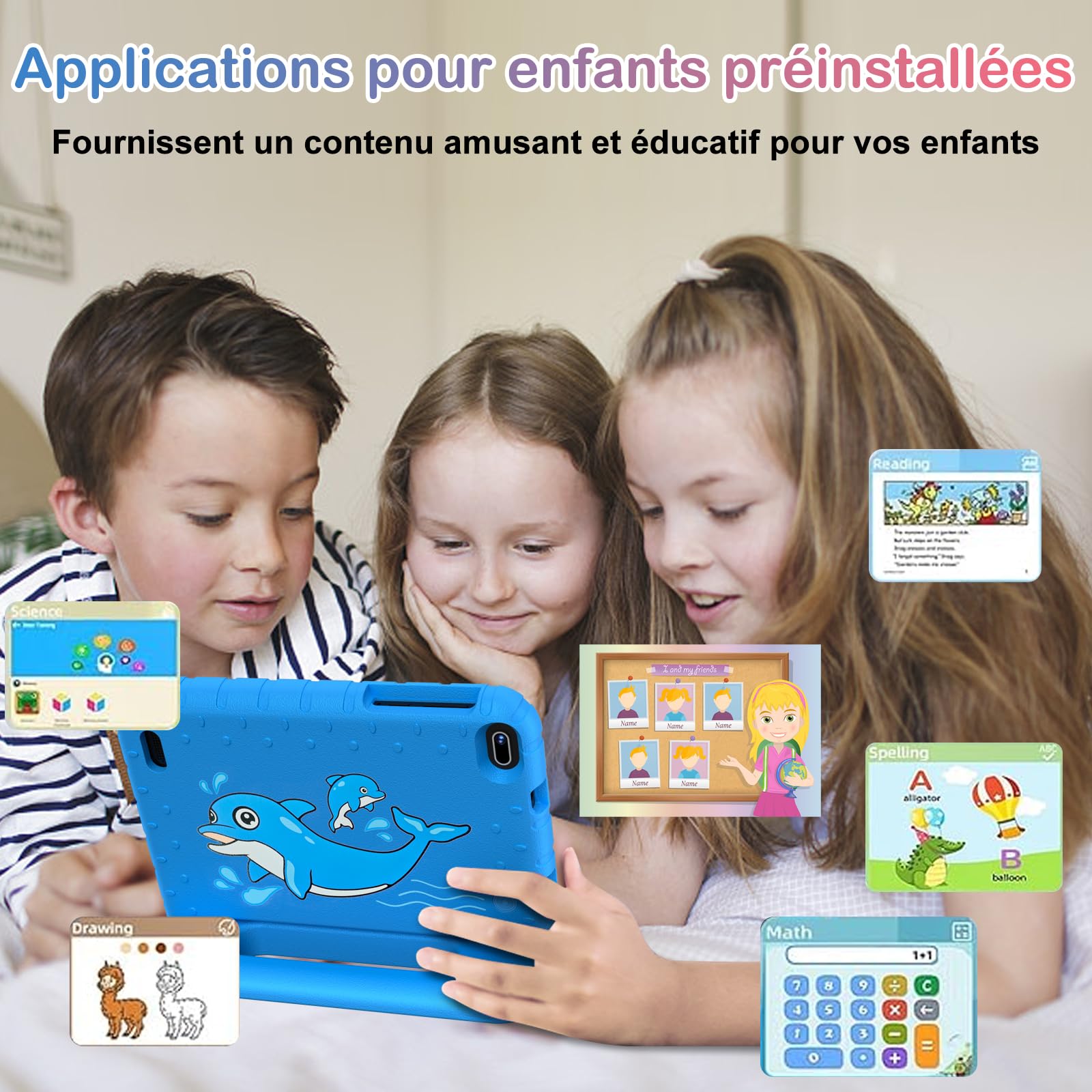 Tablette pour 7 Pouces Android Tablette Enfants avec 10GB+64GB(TF 1TB),Kids Tablette Tactile Octa-Core,Éducative Apps Pré-Installé,Contrôle Parental, WiFi 6, BT5.0,Cas EVA - Bleu