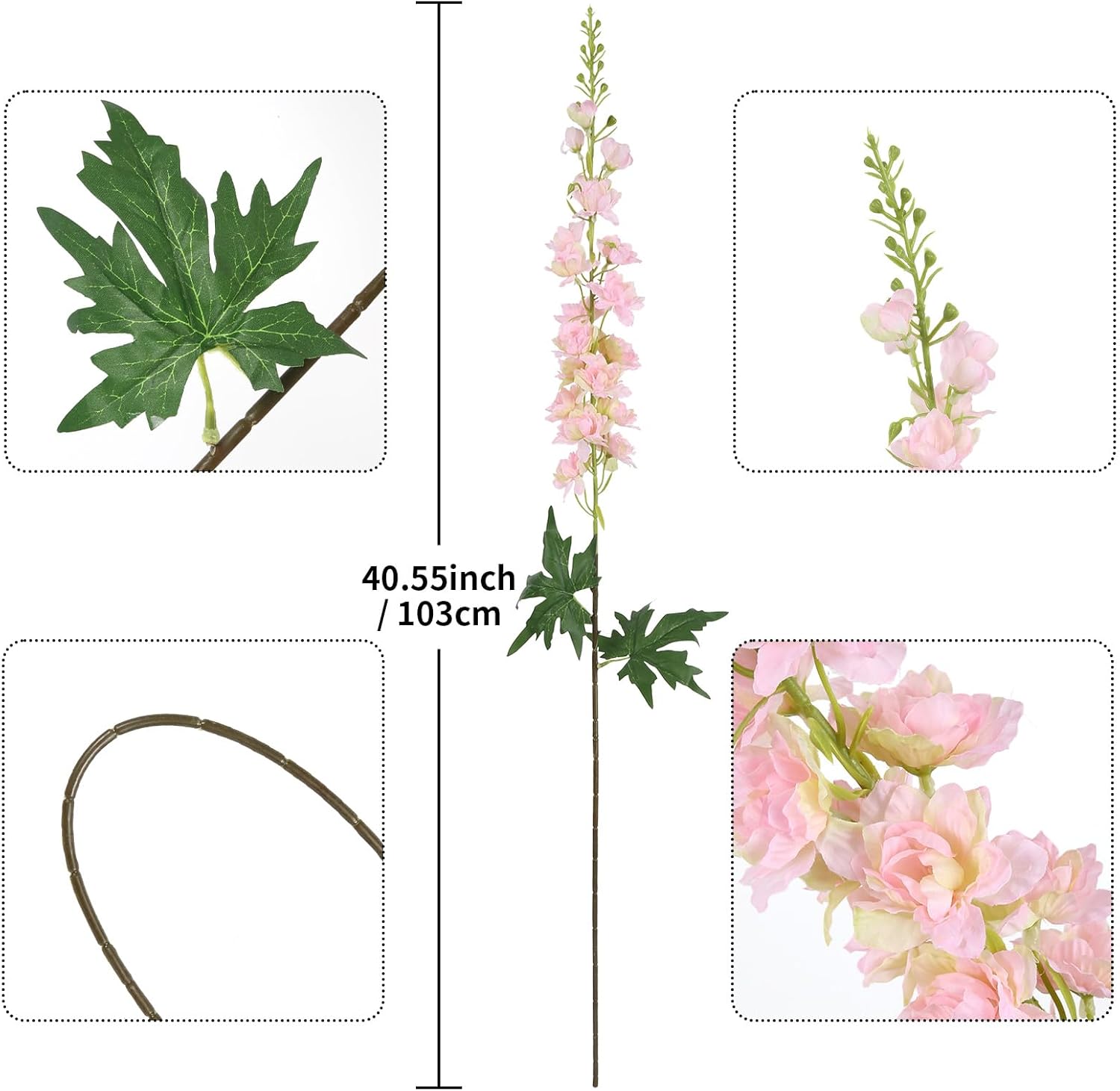 Pink Delphinium Artificial Flowers 6PCS 40.55" Long Stem Silk Larkspur Realistic Snapdragon Flowers for Tall Vase for Home Centerpiece Table Wedding Decor(Pink)