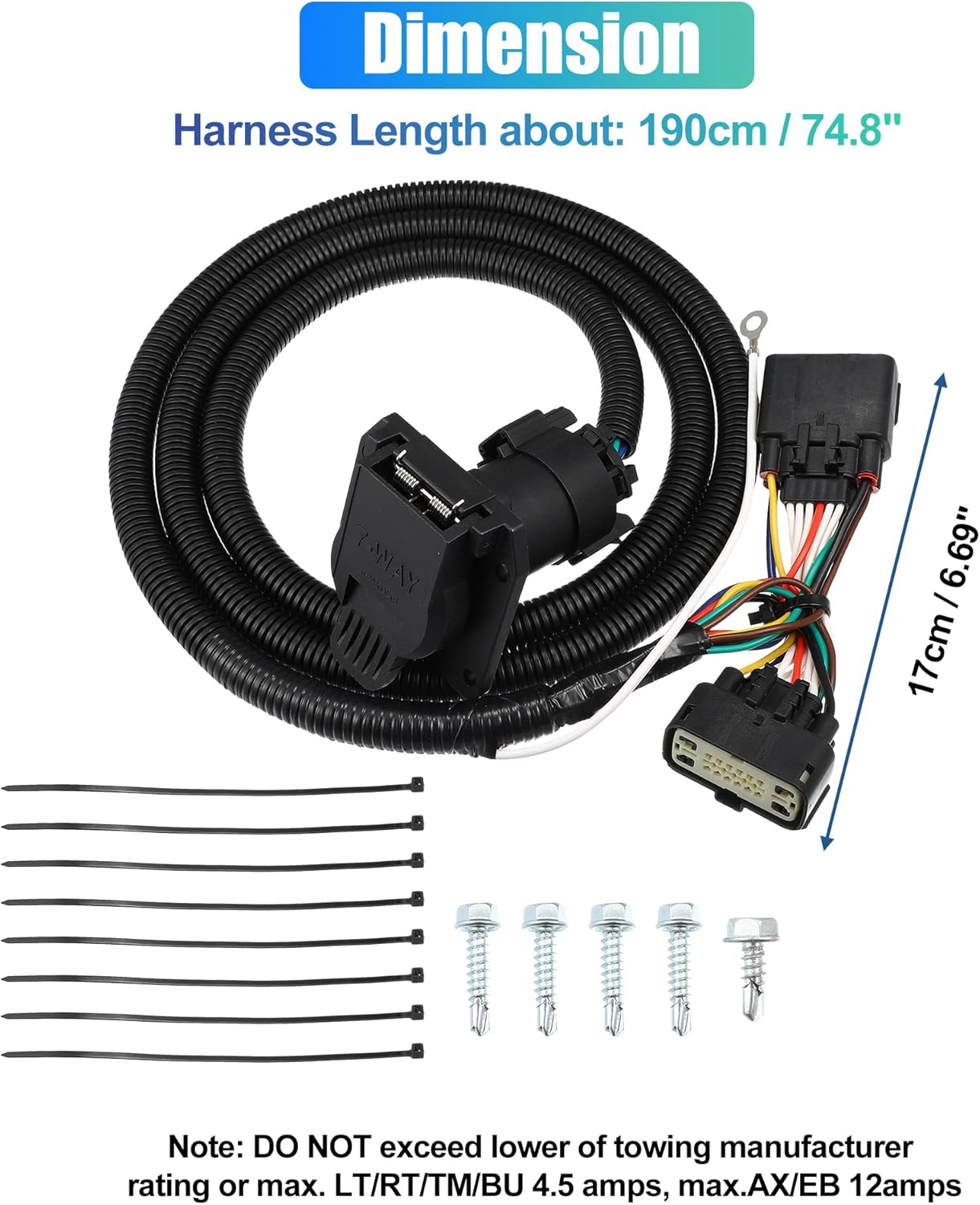 X AUTOHAUX 7 Pin Trailer Wiring Connector Harness Extension for Ford F-150 2015-2020 T-Connector Trailer Hitch Wiring Harness Vehicle-Side Truck Bed 7 Way RV Wiring Plug Harness Extension