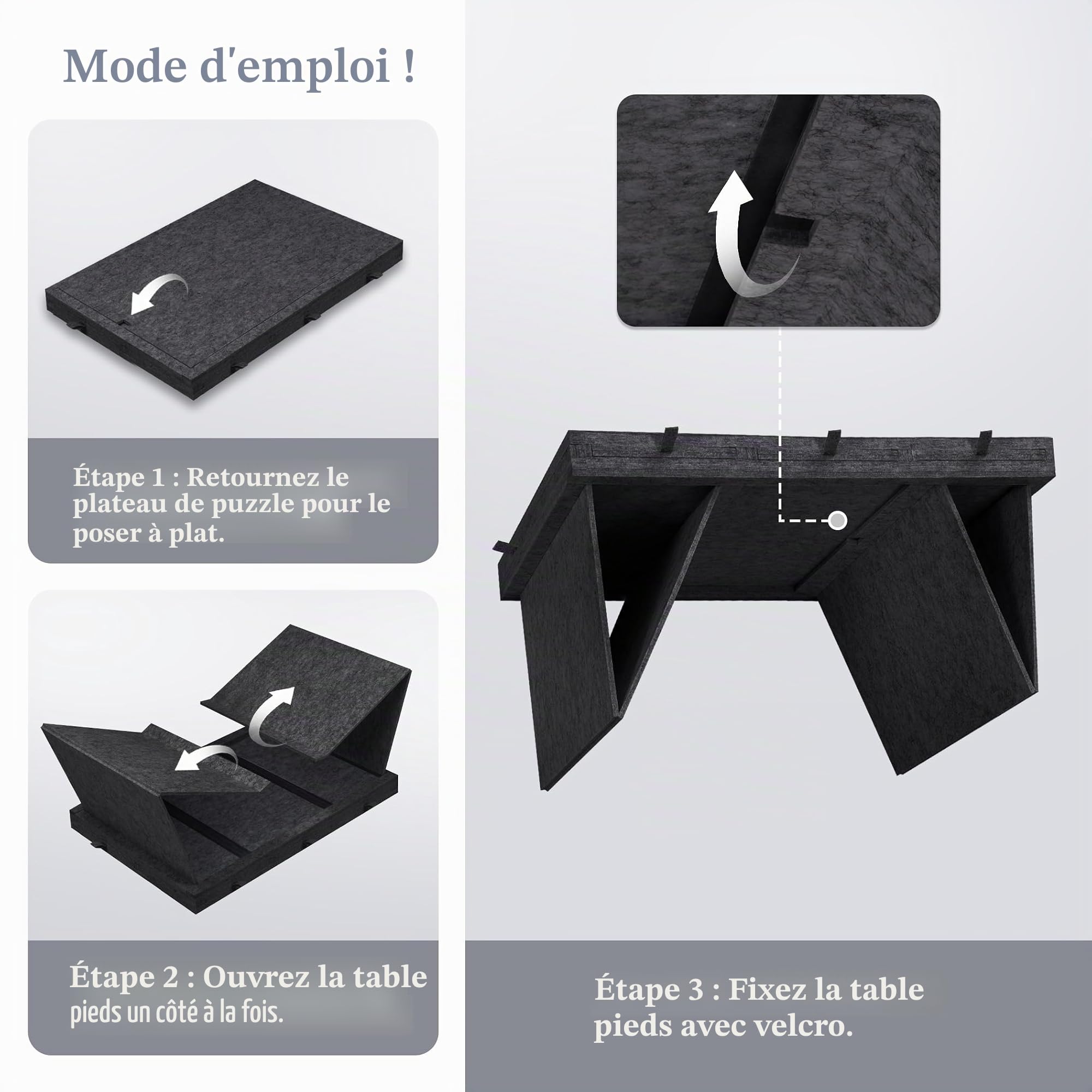 Planche à puzzle de 1000 pièces avec 5 tiroirs colorés et couvercle, table de puzzle avec pieds pliables pour adultes, légère et portable, pour puzzles de 1000 pièces, gris