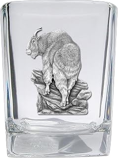Heritage Pewter Mountain Goats Square Shot Glass | Hand-Sculpted 1.5 Ounce Shot Glass | Intricately Crafted Metal Pewter Inlay