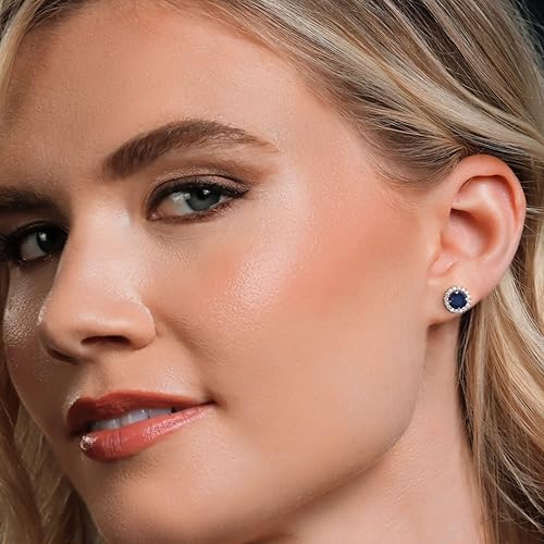 Miniatura 4 de Gem Stone King Aretes redondos de plata de ley 925 de 0.236 in con piedra natal extraíble para mujer