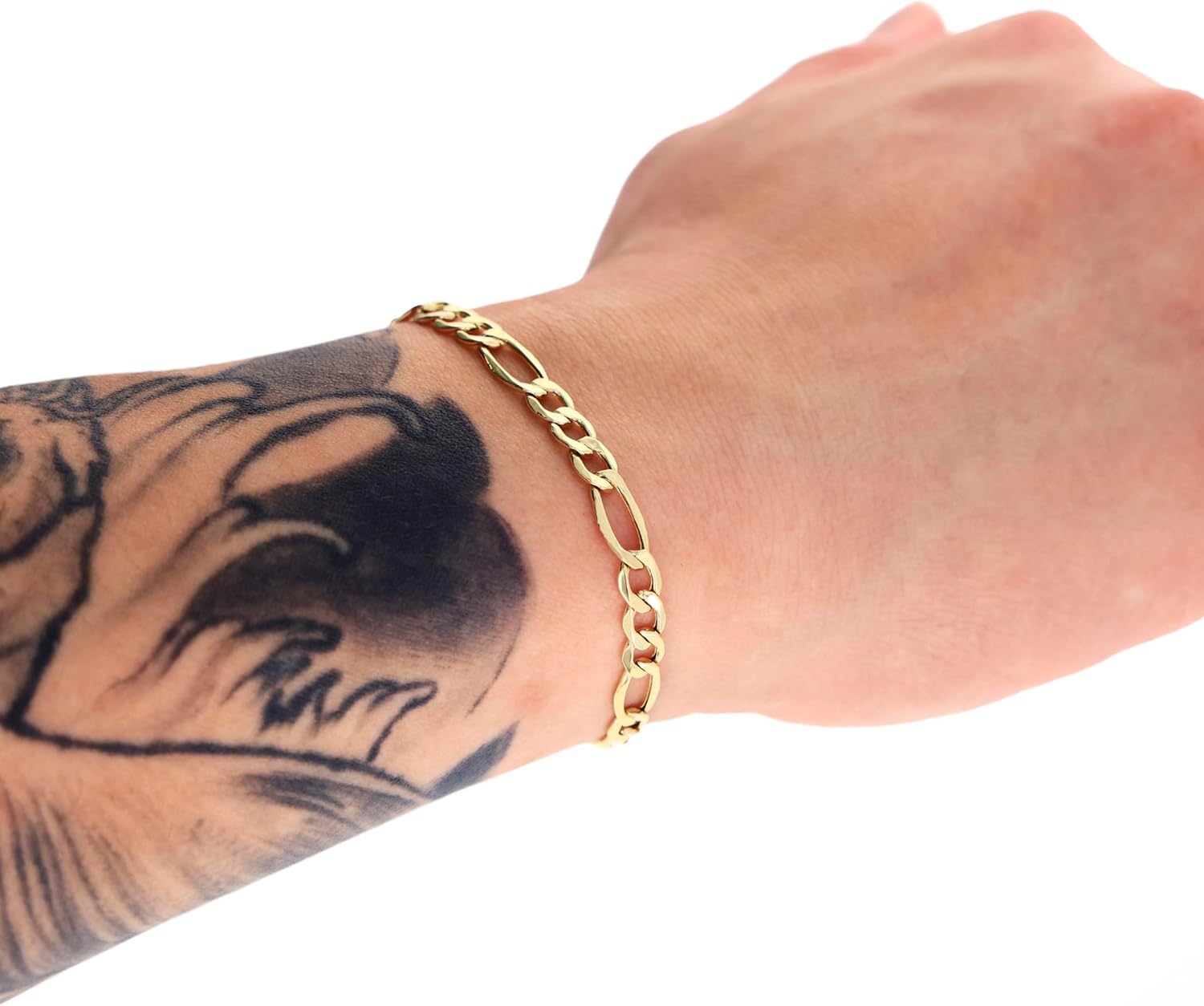 Nuragold 14K Real Yellow Gold Figaro Link Chain Bracelet 7"-9" (3.5mm-7.5mm) Italian Jewelry for Men & Women