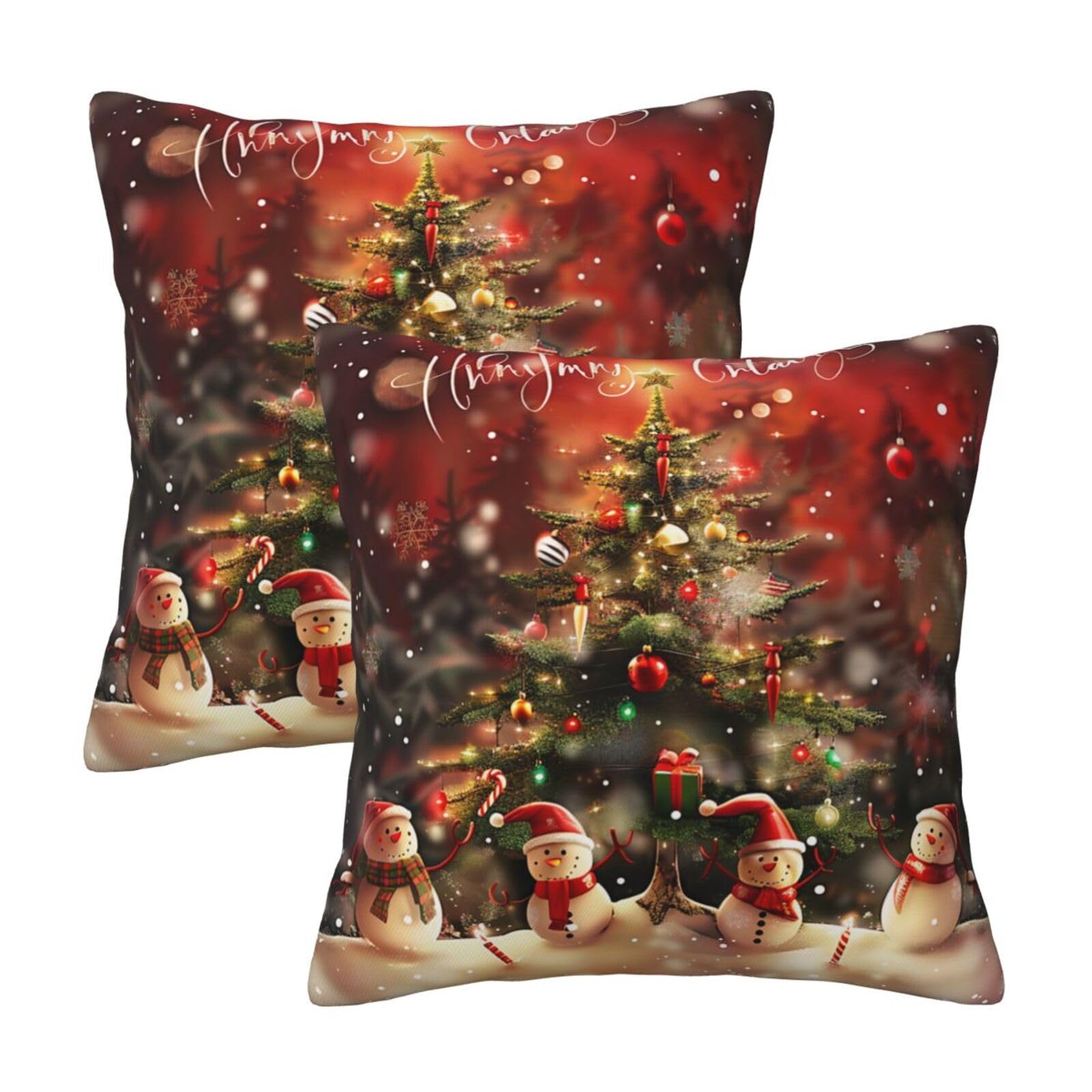 kkvhhyuo Merry Christmas Print Pillow Covers Set of 2, Square Decorative Cushion Covers with Hidden Zipper, Throw Pillow Cases for Living Room Sofa Bed Chair, 45x45 cm