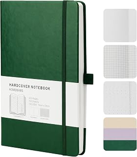 HOMEMARS Notizbuch, Notebook, 21cm*14.5cm,Notizbuch A5 Dotted, Hardcover Leader Bullet Dot Grid Journal, Journal buch, Reisetagebuch, Notizblock, 100GSM, 200 Seiten, Grün,Leder Hardcover