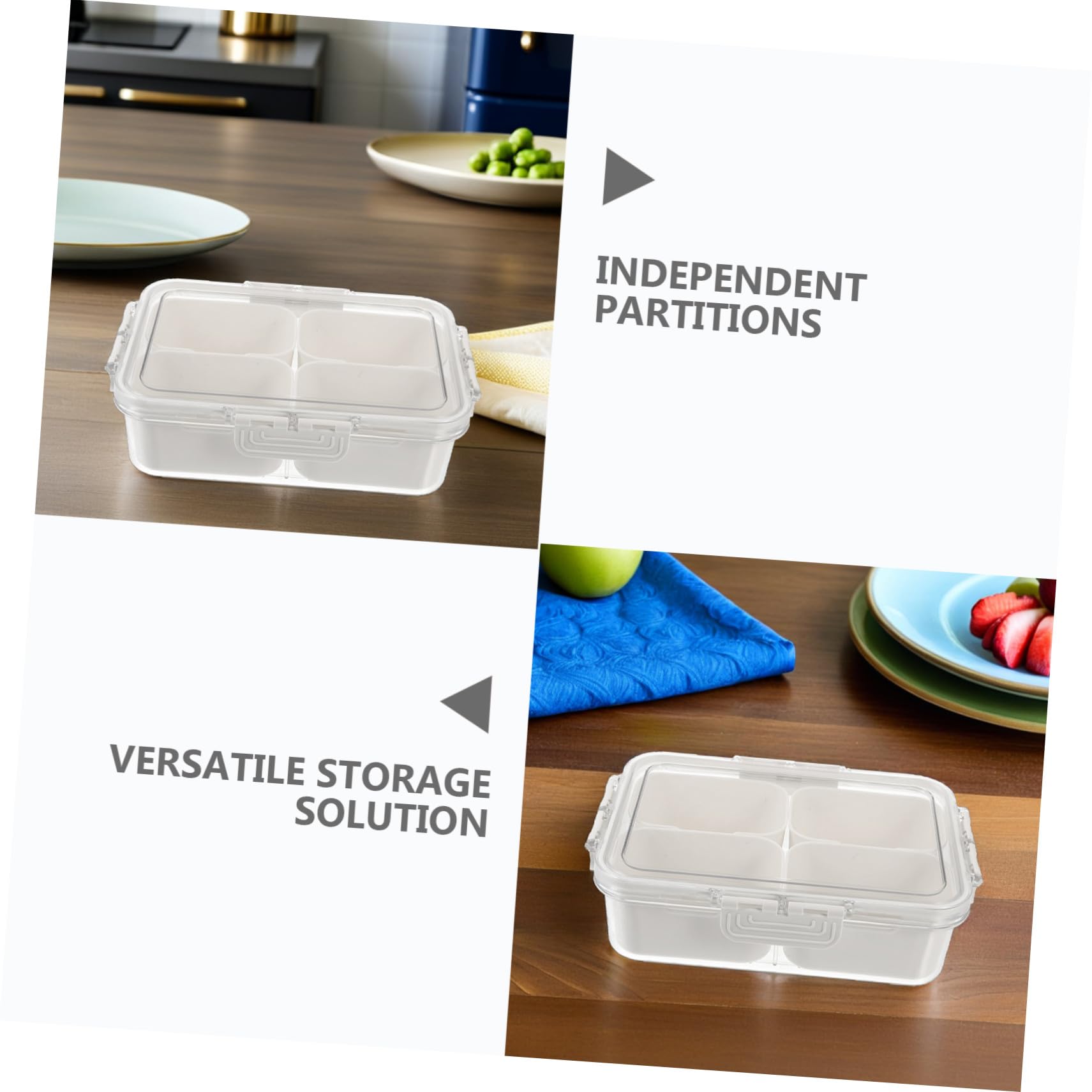 Zerodeko 2 Stücke Snackbox mit Fächern Transparenter Tragbarer Gewürz Snackbehälter mit Abnehmbarem Deckel Vielseitige Aufbewahrung für Nüsse Früchte Gewürze für Party Picknick Reise