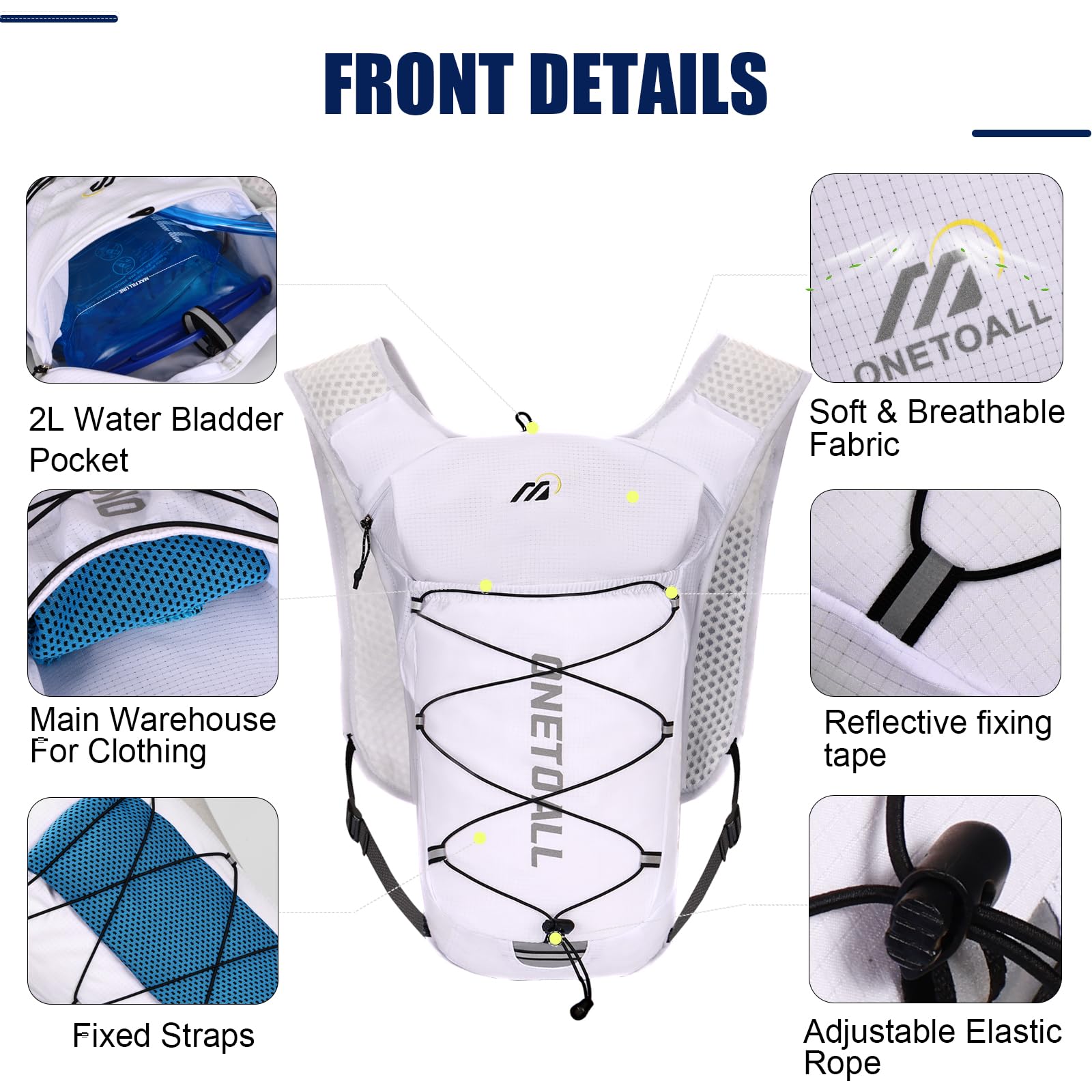 ONETOALL Hardloopvest voor dames en heren, 6L hydratatierugzak met 2L waterzak, lichtgewicht waterrugzak voor trailrunning, marathon, wandelen, fietsen, joggen, verstelbare pasvorm, zwart ONETOALL Hardloopvest voor dames en heren, 6L hydratatierugzak met 2L waterzak, lichtgewicht waterrugzak voor trailrunning, marathon, wandelen, fietsen, joggen, verstelbare pasvorm, zwart