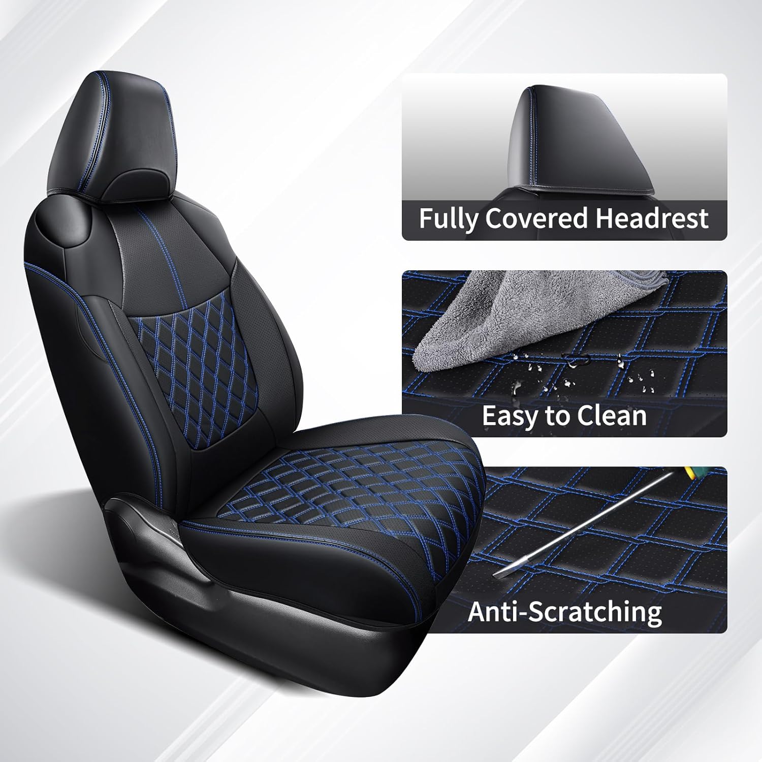 Huidasource Front Car Seat Covers Fit for Toyota RAV4, Full Coverage Seat Protector Fit for 2019-2024 Toyota Rav4 XLE LE XLE Premium Limited(Not for Hybrid/Adventure/TRD Off-Road/Prime, Black&Blue)