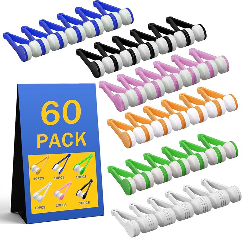 Paquete de 60 mini herramientas limpiadoras de lentes, herramienta portátil de limpieza de lentes de sol, clip de limpieza de microfibra suave para lentes, 6 colores (azul, verde, negro, blanco, rojo, amarillo, 10 por color) | por Cotkkstt