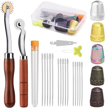 2PCS Wooden Handle Tracing Wheel and 24Pcs Metal Sewing Thimbles