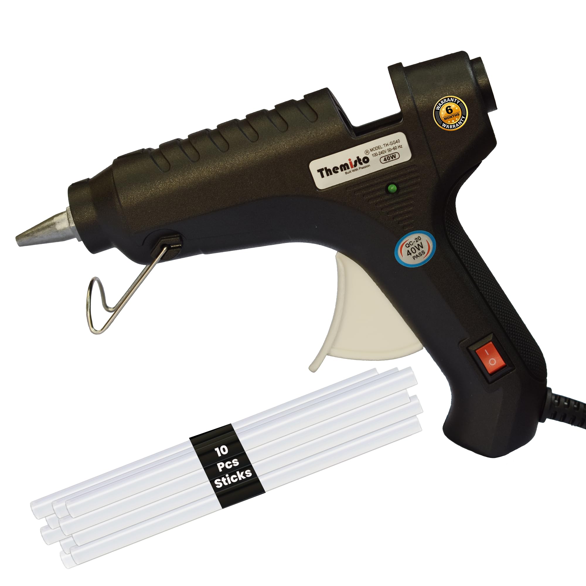 THEMISTO - built with passion Glue Gun With Glue Sticks 40W Hot Melt With Anti Drip For Arts And Crafts,Diy Projects|Leak Proof Glue Gun With Strong Gumming Glue Sticks(10 Pc Glue Sticks,Black)