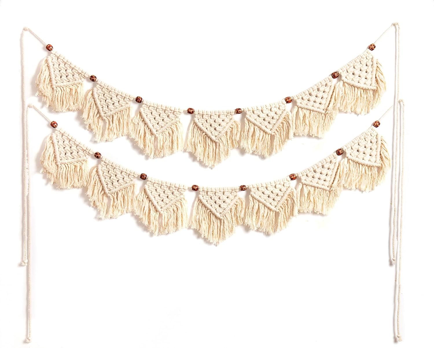 Eiyye Handmade Wall Hanging Fringe Panels Garland Banner Woven Tapestry Cotton Crochet Decor Macrame Bohemian Art Decor (7-flag x2)