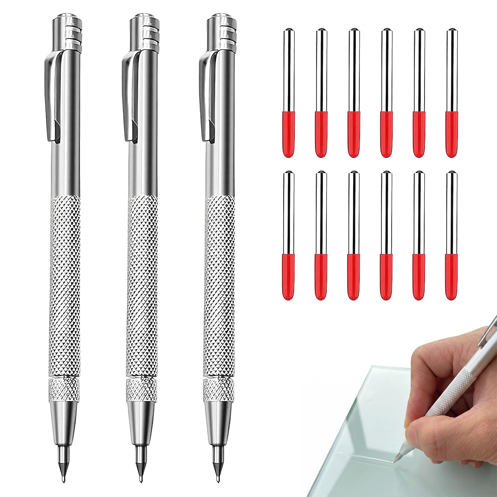 Juego De 15 Punzones Marcado: 3 Pcs Agujas De Reiniciar Acero De Tungsteno, Punzones Acero De Wolframio, Con 12 Puntas Repuesto,Precisas y Resistentes, Para Rasgar Y Grabar Azulejos CeráMica Metal