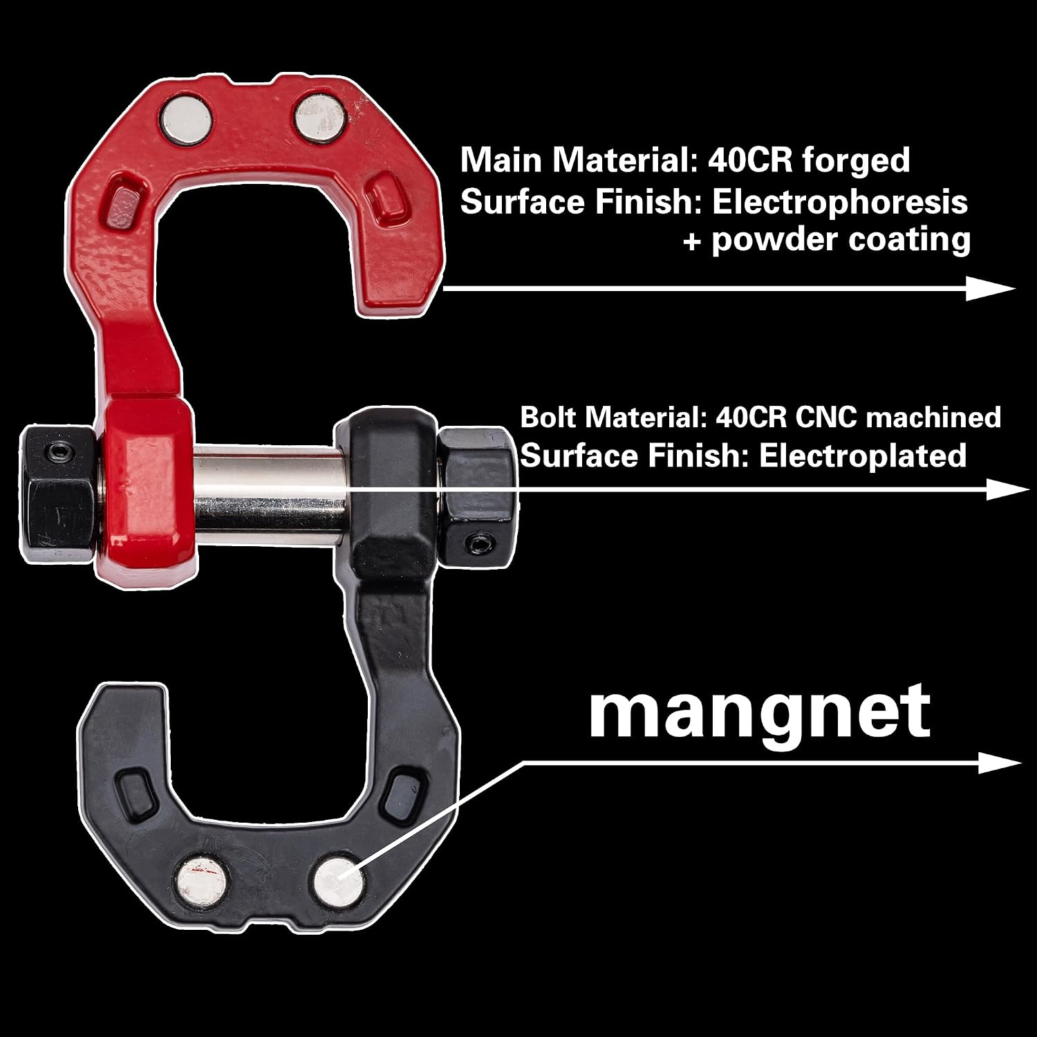 3/4" Heavy Duty D Ring Separate Shackles – 45000 lbs Break Strength, Easy Open Screw Pin, 7/8" Pin Size, Tow Shackles for Off Road Recovery, Winch, Tow Strap – Black (Black)