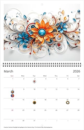 Miniatura 7 de Calendario de pared 2026 con gracia floral - Elegante floración con vacaciones (clásico de plegado medio, grande de 11 x 17 pulgadas)