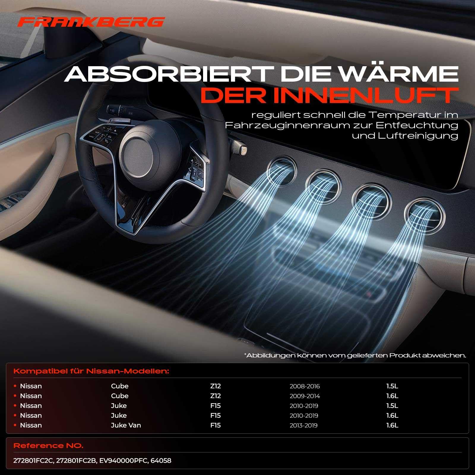 Frankberg Evaporador del aire acondicionado Compatible con Juke F15 1.6 Juke F15 1.5 dCi Cube Z12 1.6 16V Cube Z12 1.5 16V Juke F15 1.5 Replace# 64058,272801FC2C