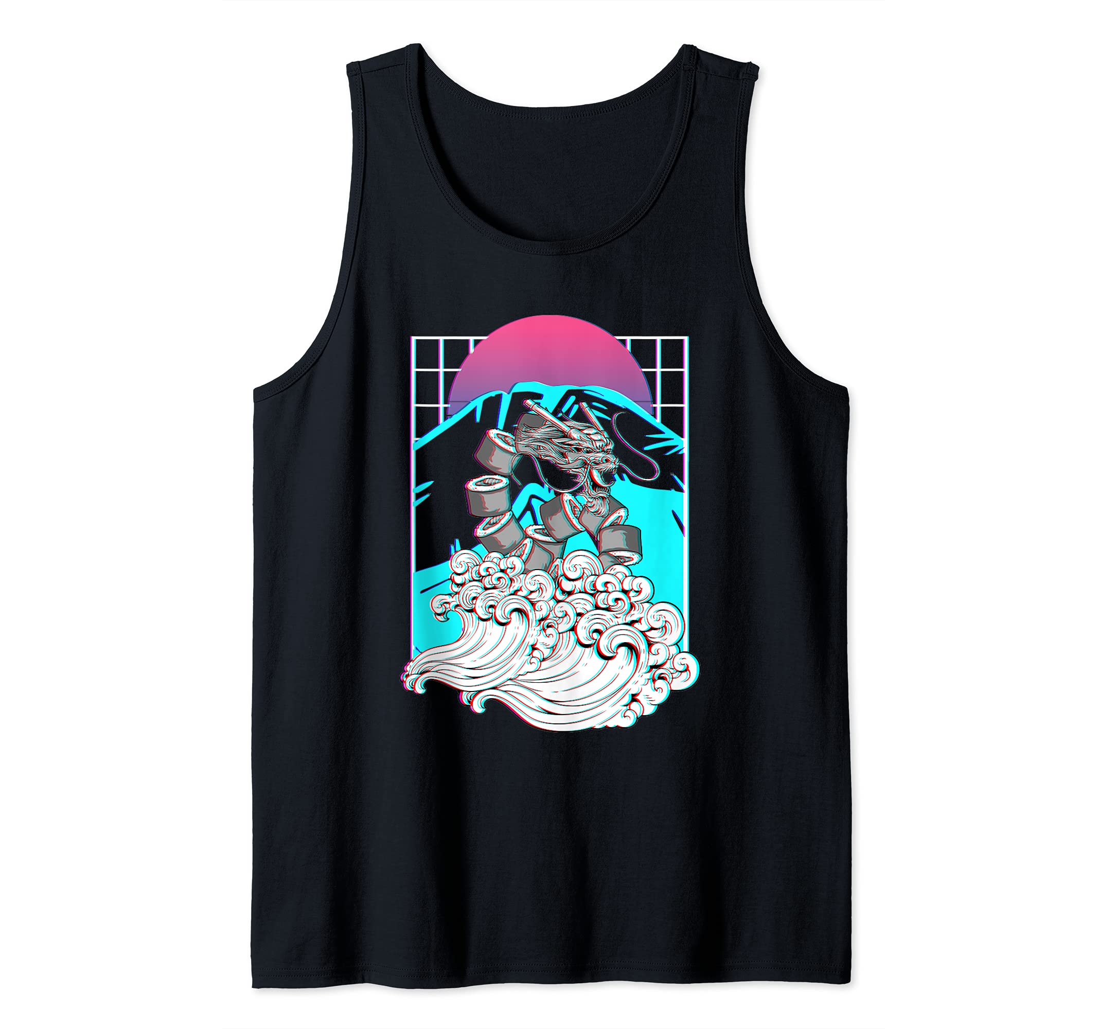 Vaporwave Japanese Sushi Dragon Kanagawa Japan Fuji Tank Top