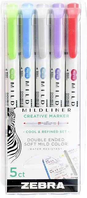 Zebra Mildliner Double Ended Marker Bold & Fine Point 5/Pkg-Cool & Refined