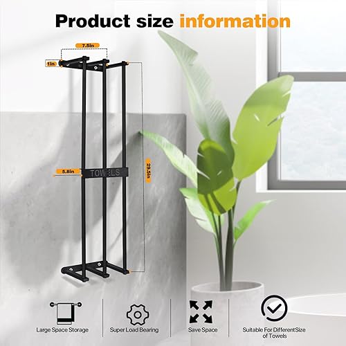 Miniatura 8 de Toallero para montaje en pared, toallero blanco para baño, toallero de baño, organizador de baño, almacenamiento de toallas de baño, paños en baño