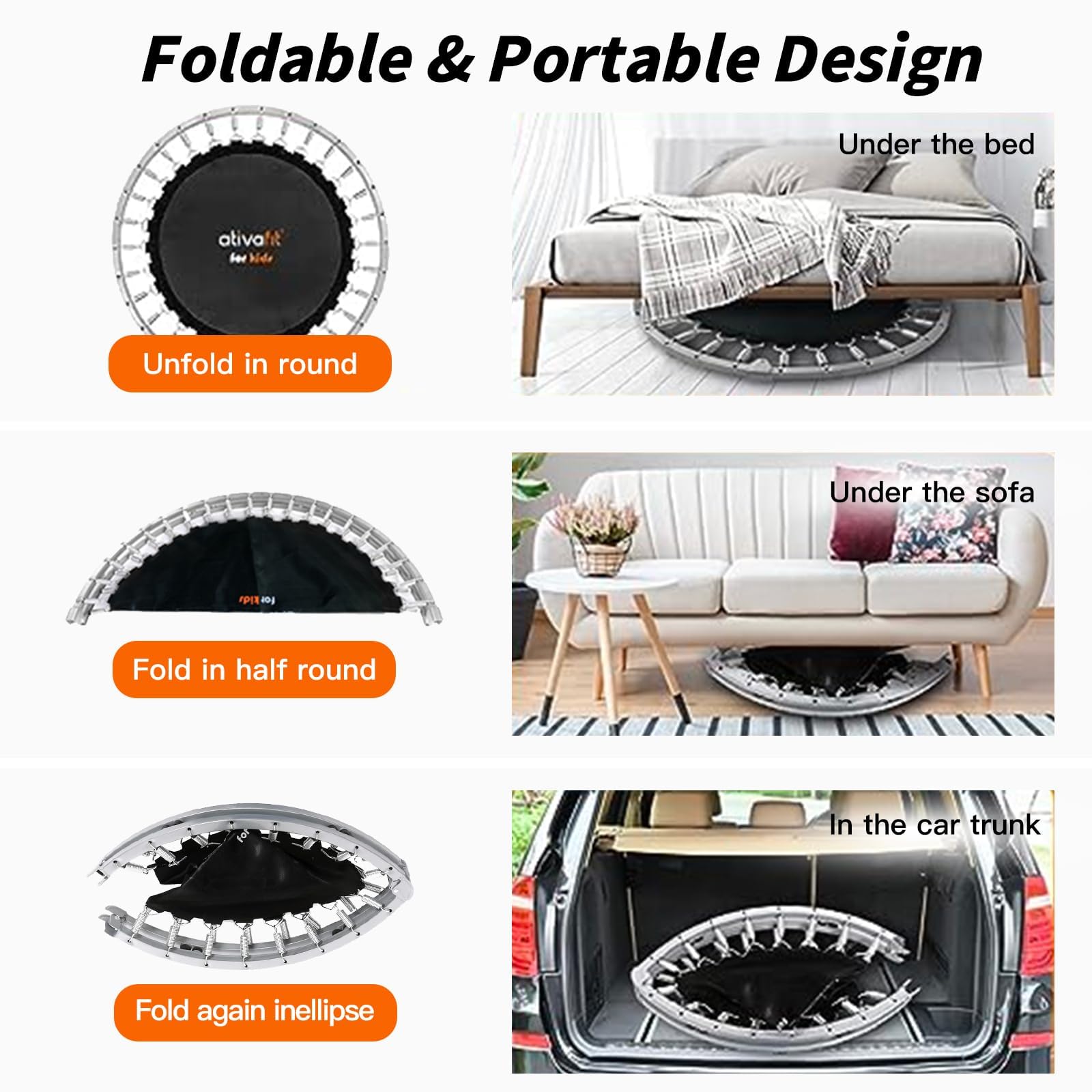 ATIVAFIT 102cm Faltbarer Trampolin mit verstellbarem Schaumstoffgriff Indoor für Erwachsene Ideal für Körperfitness-Training in Innenräumen Training Sport zuhause